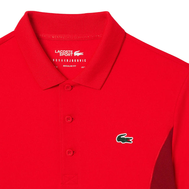 Red - Close up - Lacoste Mens Novak Djokovic Fan Regular Tennis Polo Shirt