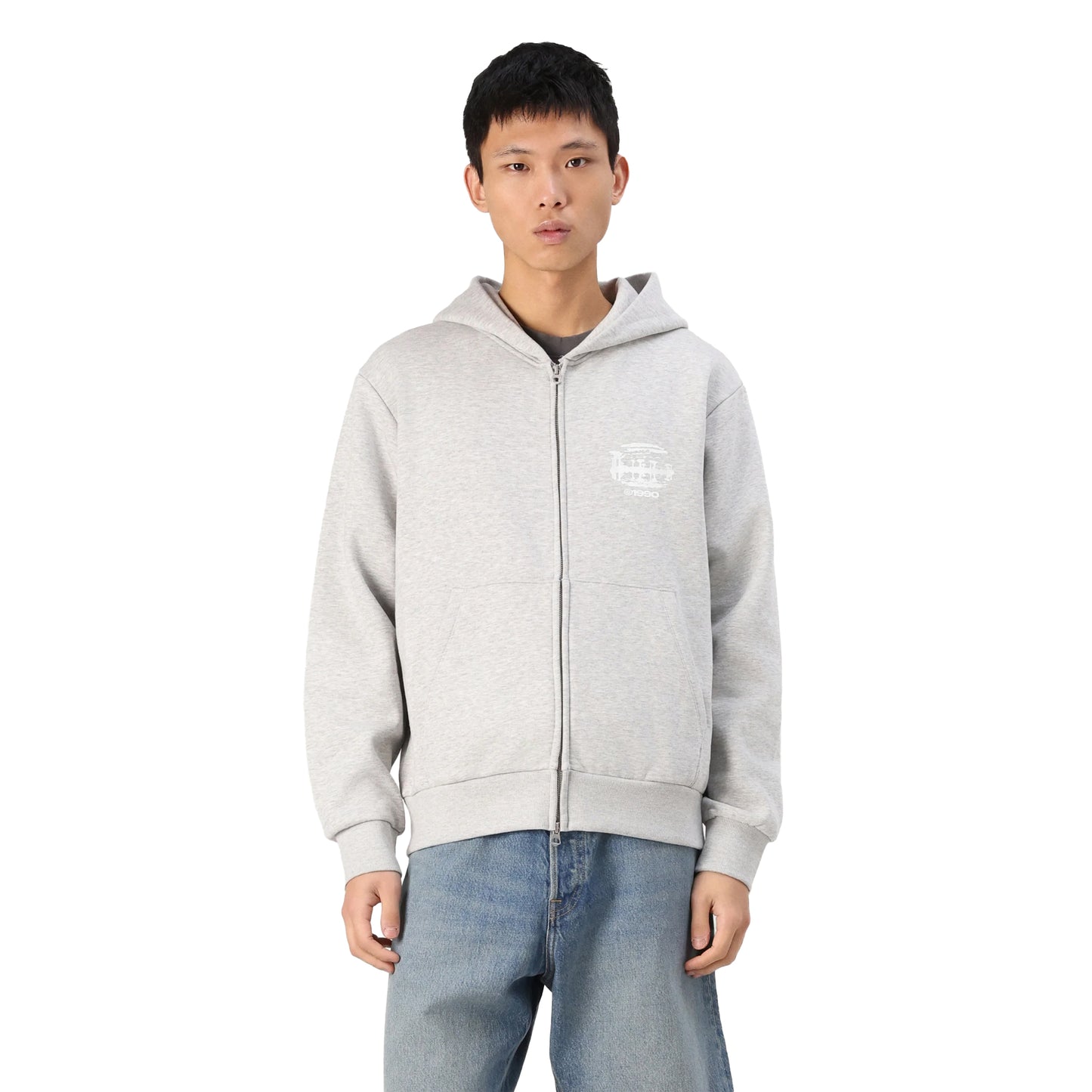 Grey - Side - Jack And Jones Mens Prime Graphic Print Regular Full Zip Hoodie