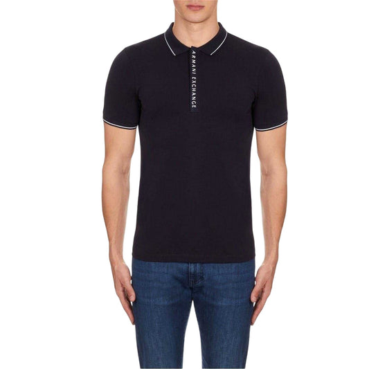 Dark Navy - Front - Armani Exchange Mens Stripe Quarter Zip Polo Shirt