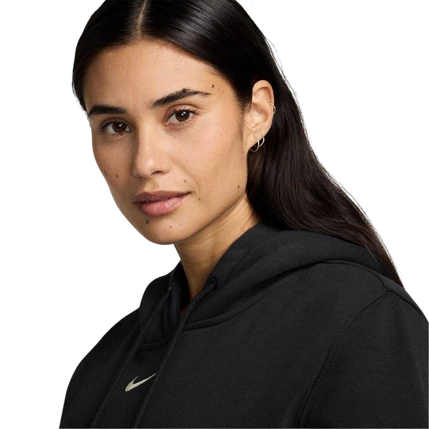 Black-White - Side - Nike Womens-Ladies Phoenix Fleece Pull Over Hoodie