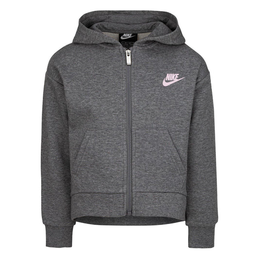 Carbon Heather - Front - Nike Childrens-Kids Embroidered Logo Cotton Full Zip Hoodie