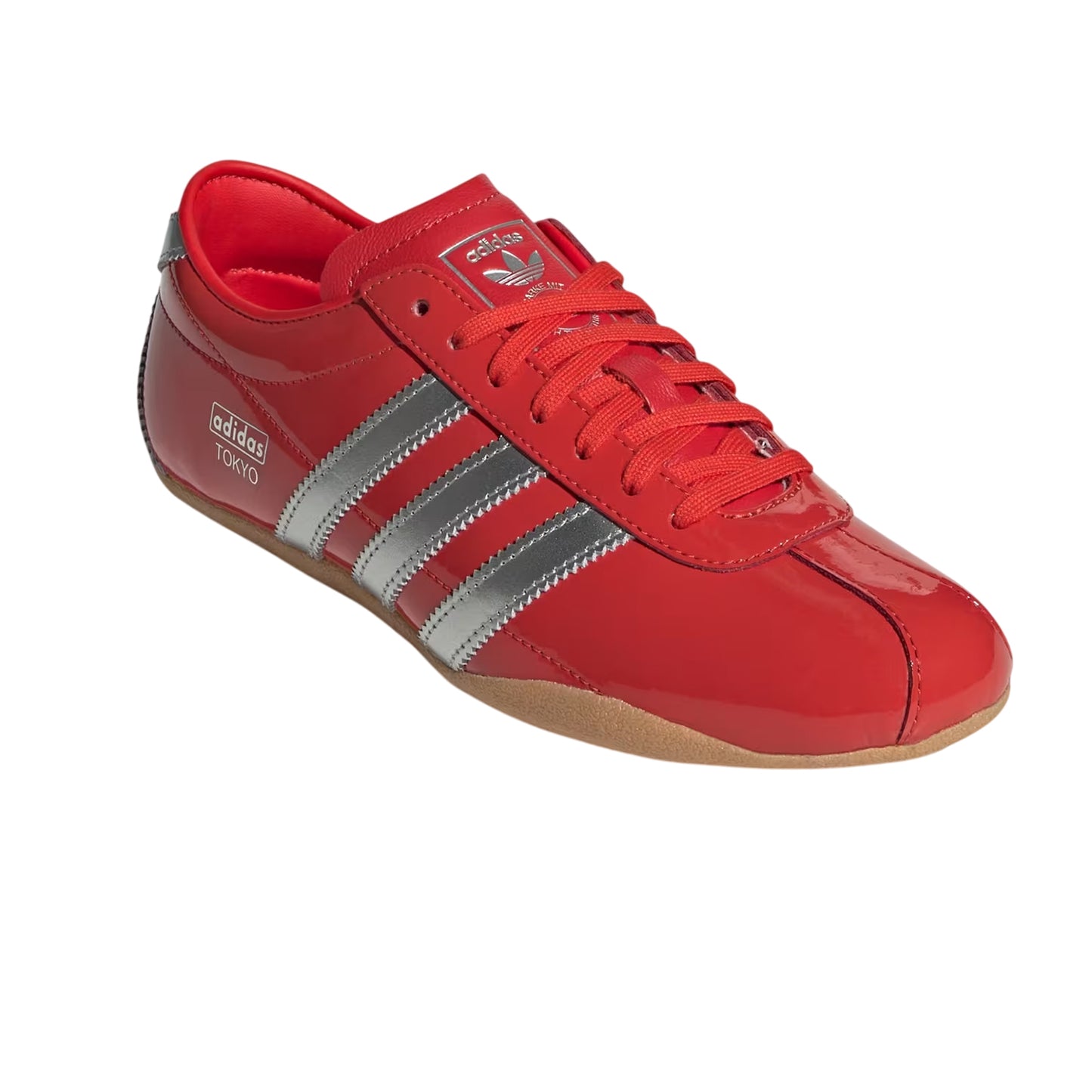 Red - Pack Shot - Adidas Womens-Ladies Tokyo 3 Stripes Leather Low Cut Trainers