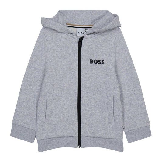 Grey - Front - Boss Childrens-Kids Logo Full Zip Hoodie