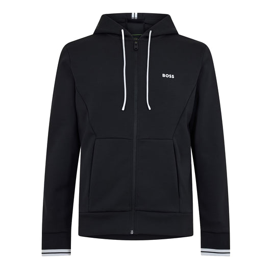 Black - Front - Boss Mens Stretch Sport Full Zip Hoodie