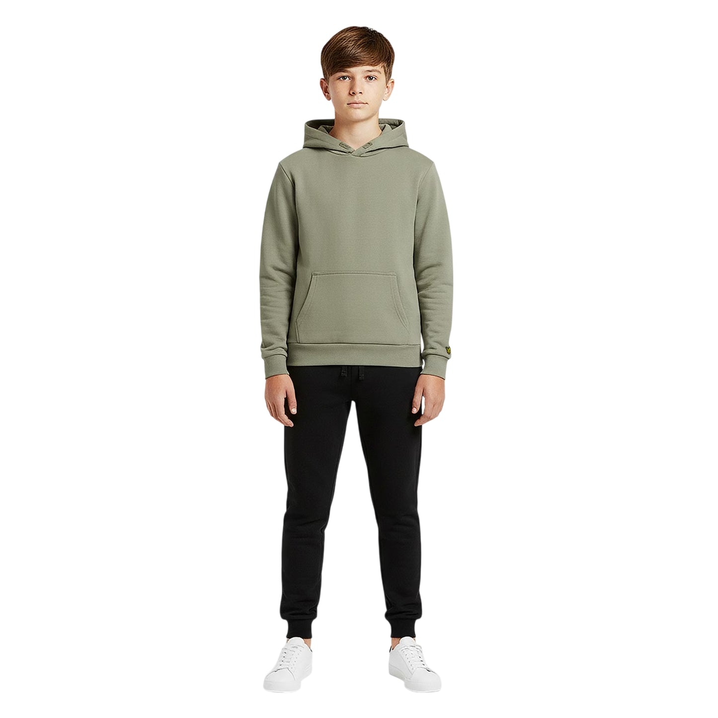 Grey - Side - Lyle & Scott Childrens-Kids Print Long-Sleeved Drawstring Hoodie