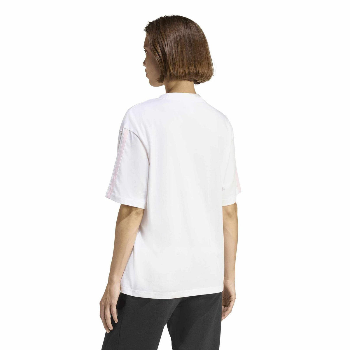White-Pink - Close up - Adidas Womens-Ladies Essentials 3 Stripes T-Shirt