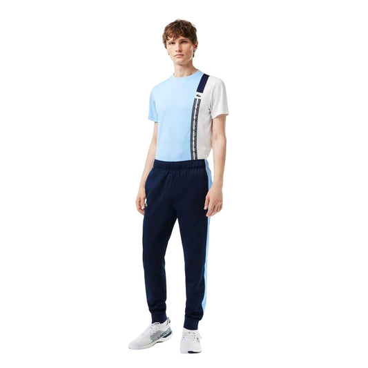 Navy Blue - Front - Lacoste Mens Sport Colour Block Slim Running Tracksuit Bottoms