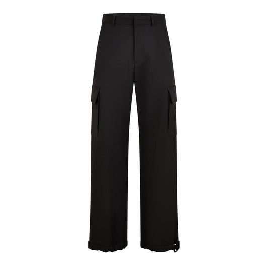 Black - Front - Off White Unisex Adult Wide Leg Cargo Trousers