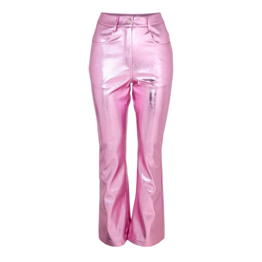 Pink - Front - AmyLynn Womens-Ladies Metallic Flared Trousers