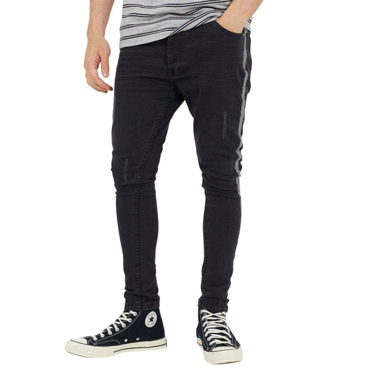 Charcoal - Front - Brave Soul Mens Denim Button Fly Skinny Jeans