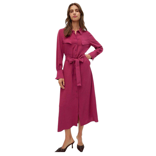 Red Plum - Front - Vero Moda Womens-Ladies Olla Collared Midi Shirt Dress