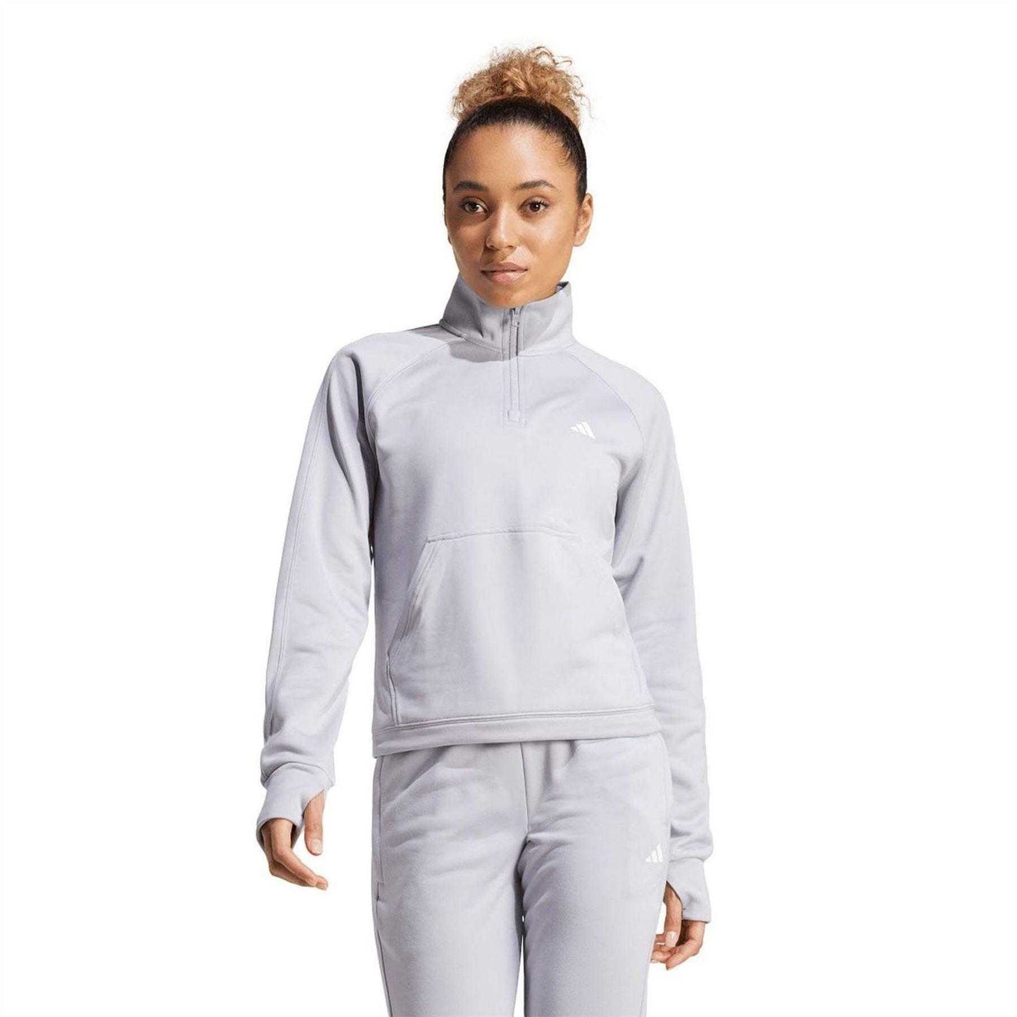 Grey - Lifestyle - Adidas Womens-Ladies Game & Go Aeroready Quarter Zip Top