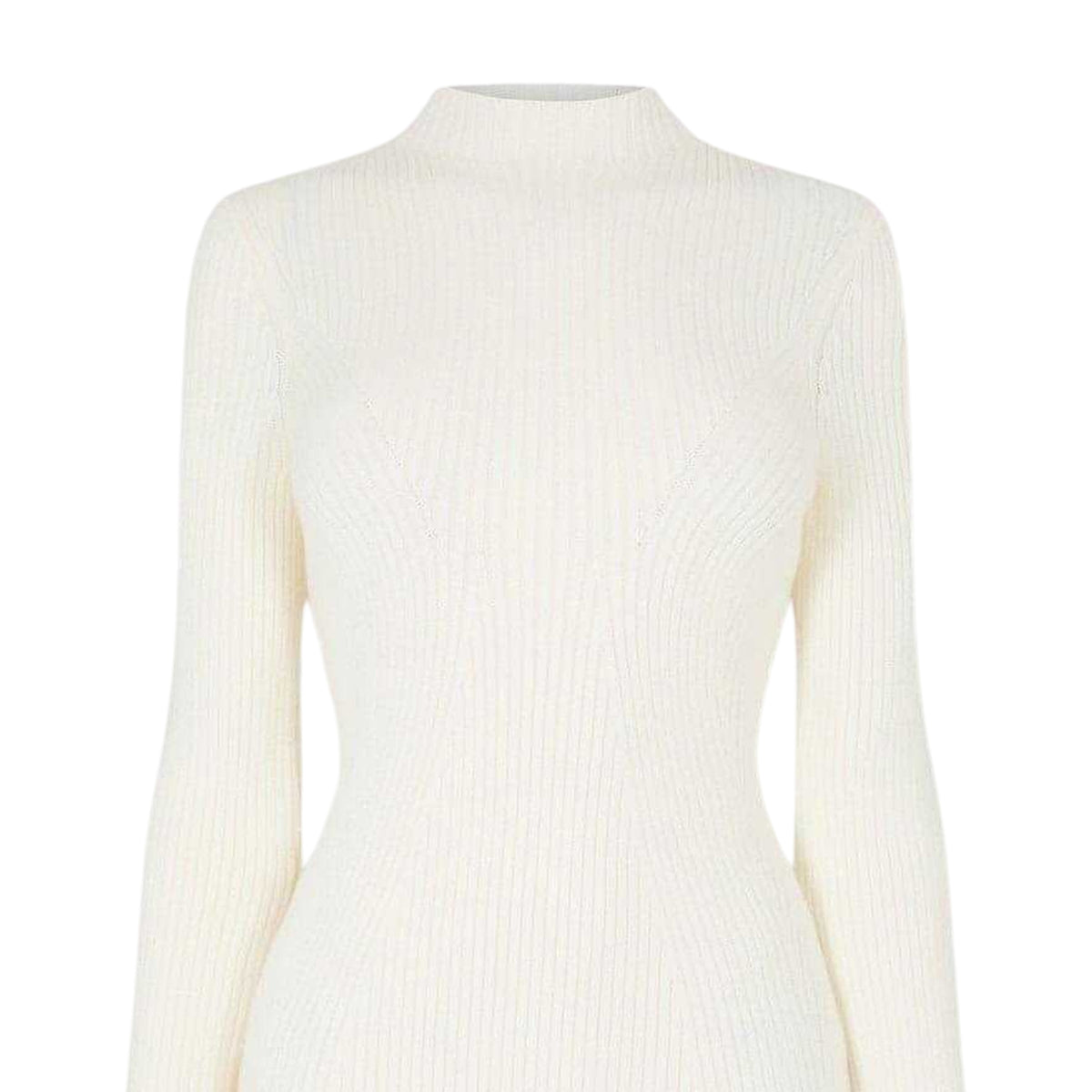 Vintage White - Side - Jack Wills Womens-Ladies Rib Knit Mock Neck Long-Sleeved Midi Dress
