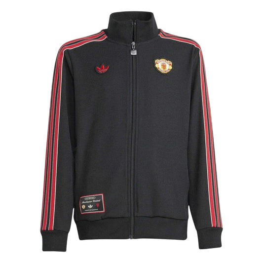 Black - Front - Manchester United FC Childrens-Kids Adidas Track Top
