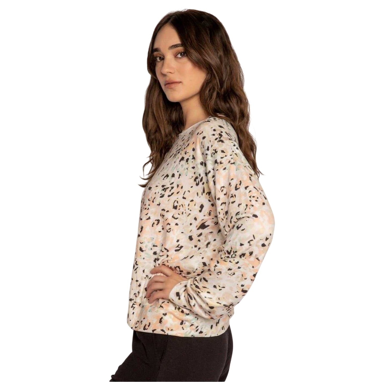 Orange - Side - PJ Salvage Womens-Ladies Leopard Print Pyjama Top