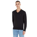 Black - Side - Tommy Hilfiger Mens 1985 Organic Cotton V Neck Jumper