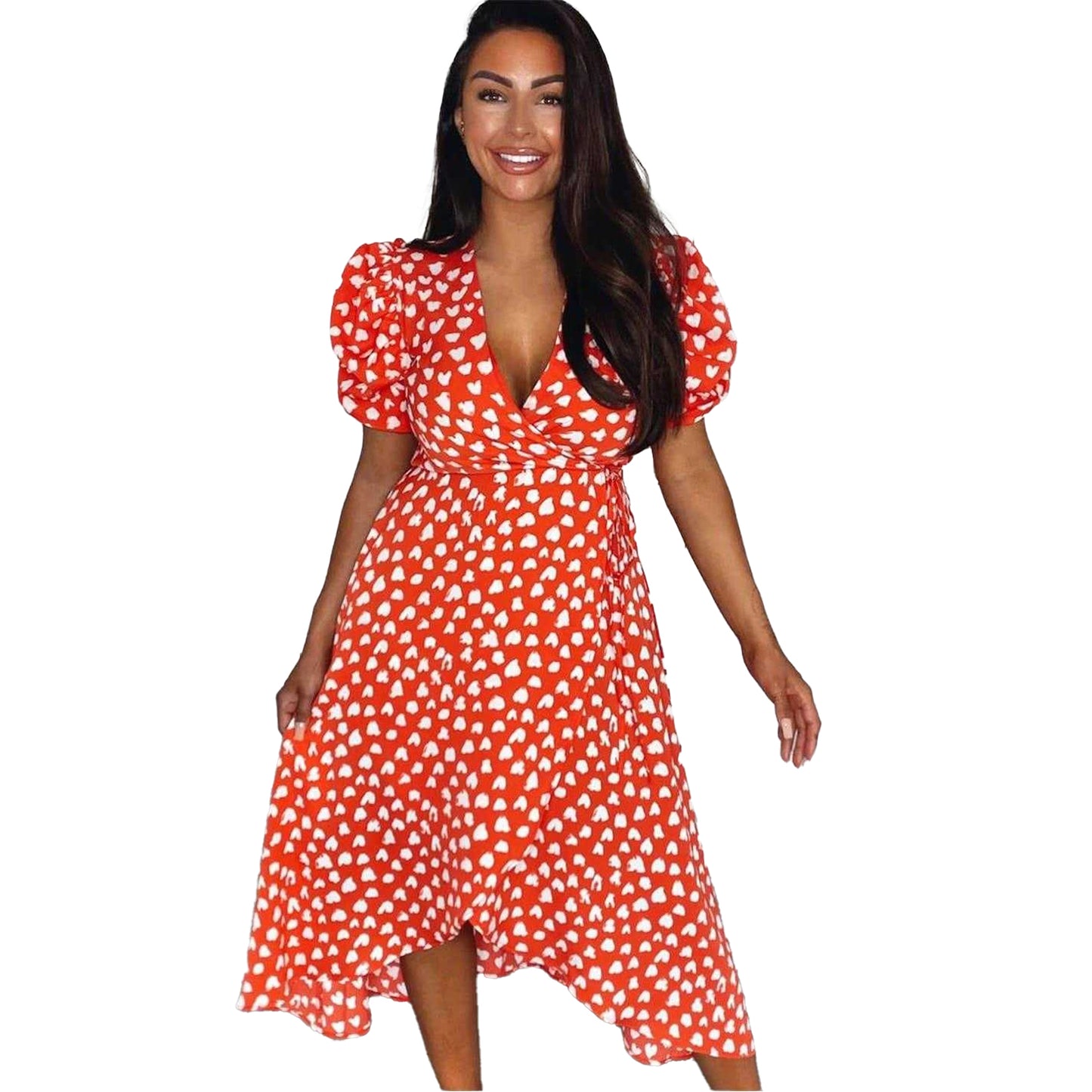 Red - Side - AX Paris Womens-Ladies Hearts Wrap Dress