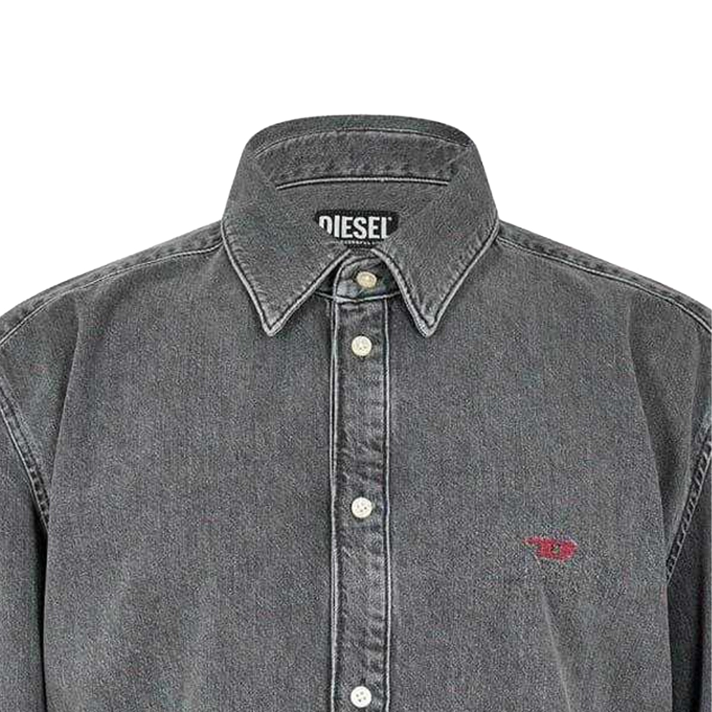 Grey - Side - Diesel Mens D-Simply Denim Long-Sleeved Shirt