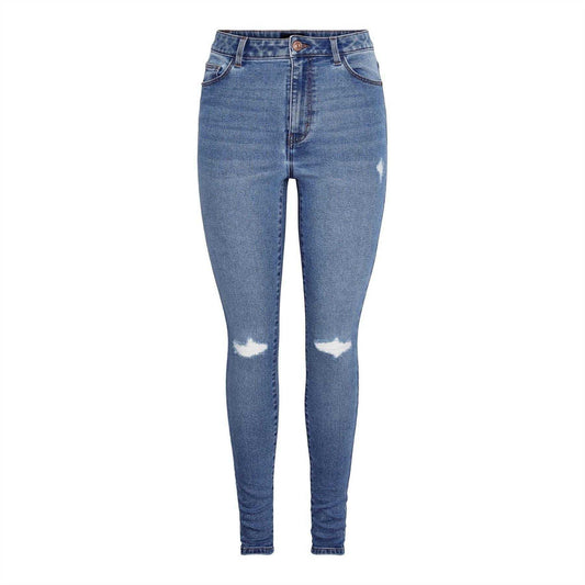 Blue Denim - Front - Pieces Womens-Ladies Distressed Skinny Jeans