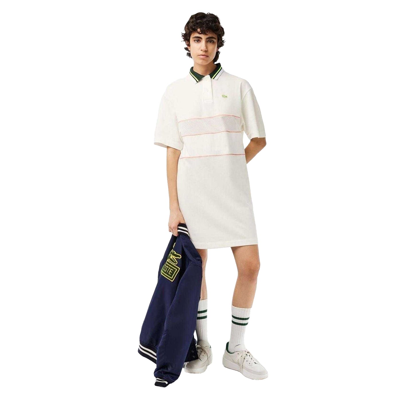 Cream - Lifestyle - Lacoste Womens-Ladies Stripe Relaxed Fit Polo Shirt Dress