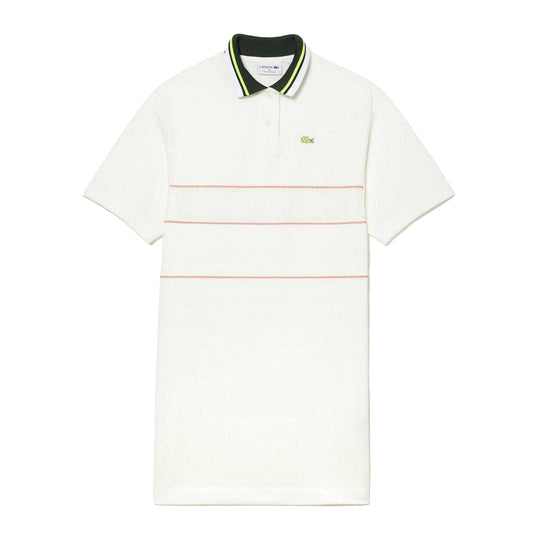 Cream - Front - Lacoste Womens-Ladies Stripe Relaxed Fit Polo Shirt Dress