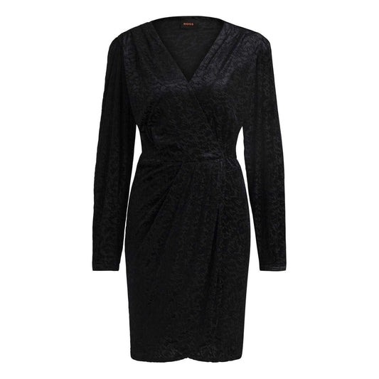 Black - Front - Boss Womens-Ladies Edevoras V Neck Long-Sleeved Wrap Dress