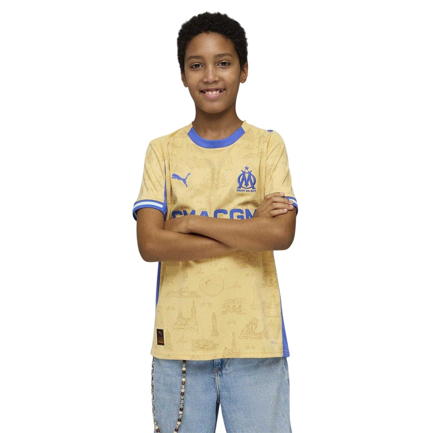 Gold-Royal Blue - Side - Puma Childrens-Kids 2025-2026 Olympique De Marseille FC Football Shirt