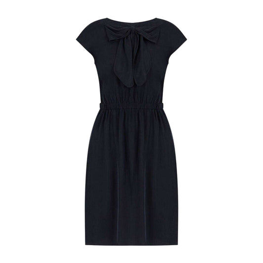 Black - Front - Emporio Armani EA7 Womens-Ladies Bow Capped Sleeved Midi Dress