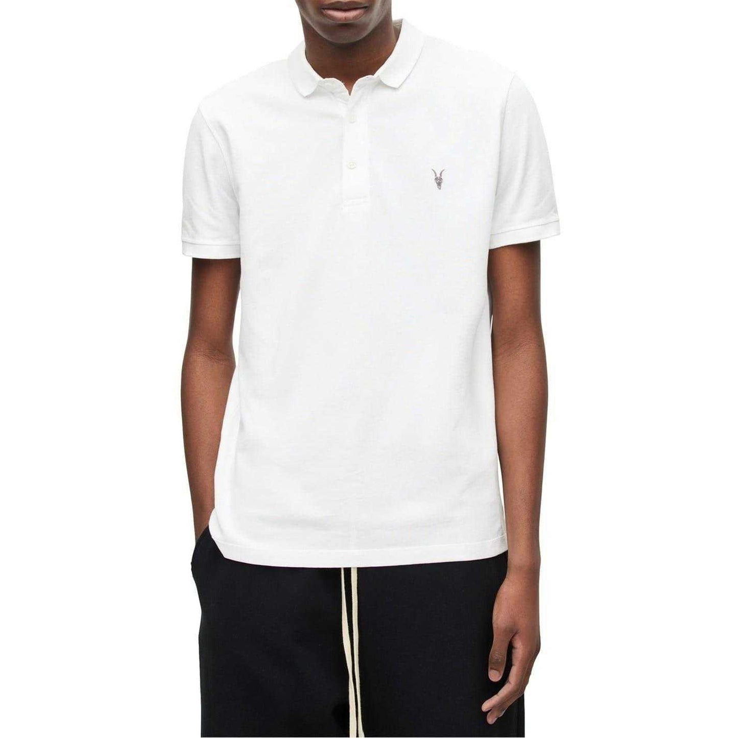 Optic White - Side - AllSaints Mens Pique Short-Sleeved Polo Shirt