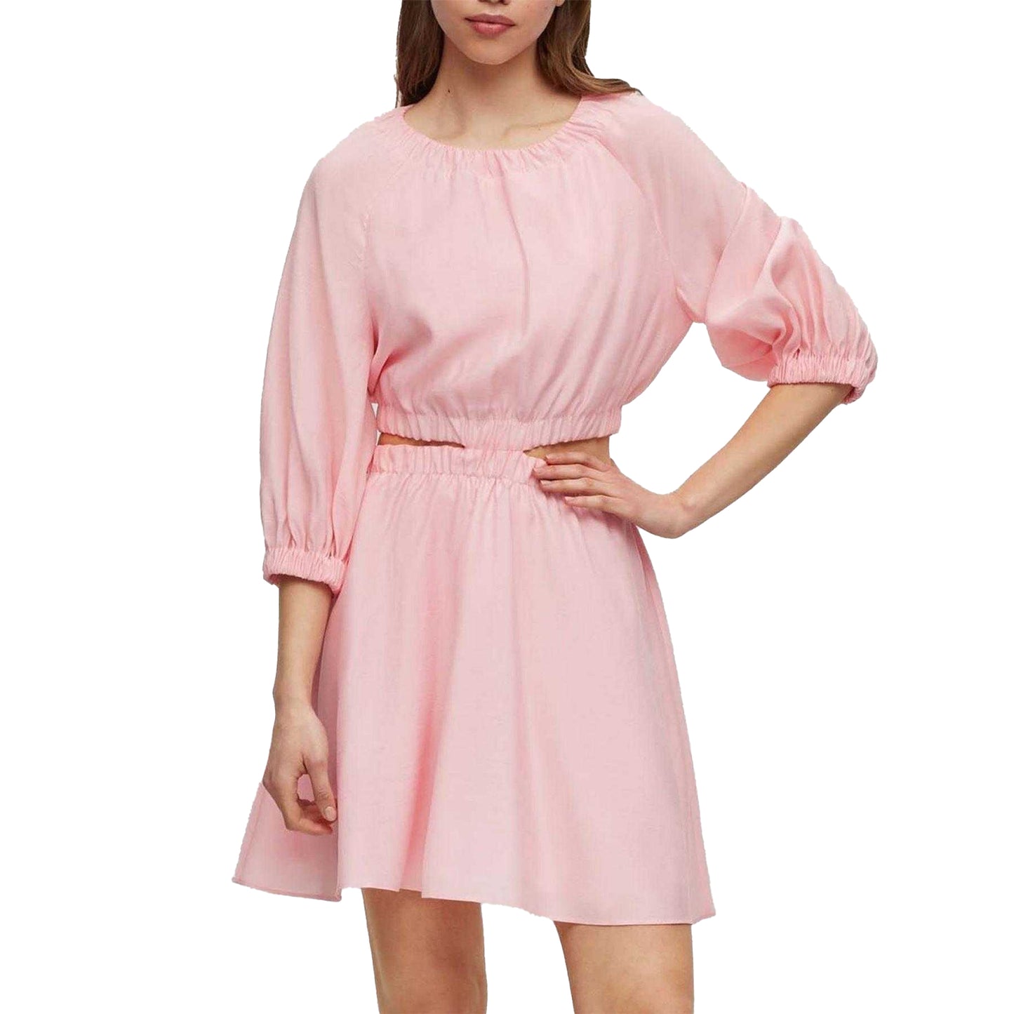 Pink - Side - Hugo Womens-Ladies Cut Out Volume Mini Dress