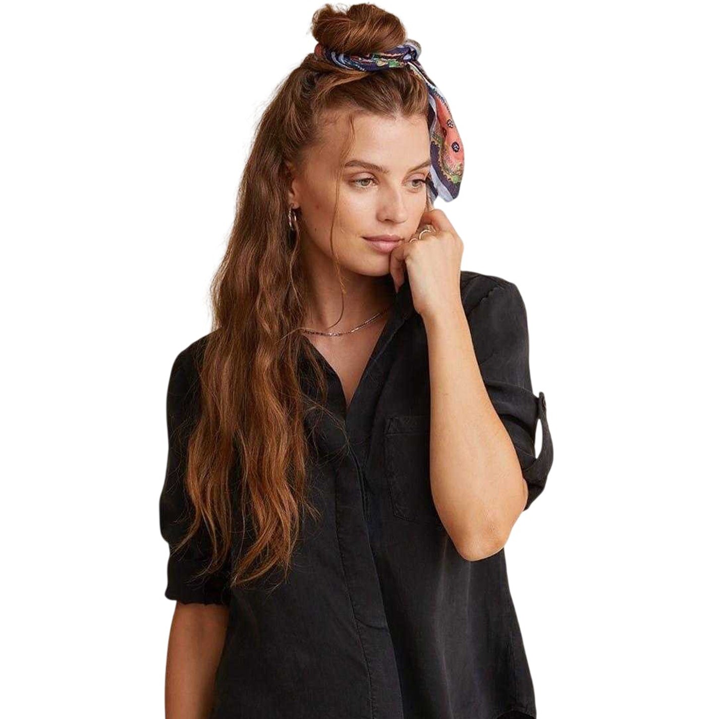 Vintage Black - Side - Bella Dahl Womens-Ladies Back Slit Relaxed Fit 3-4 Sleeve Shirt