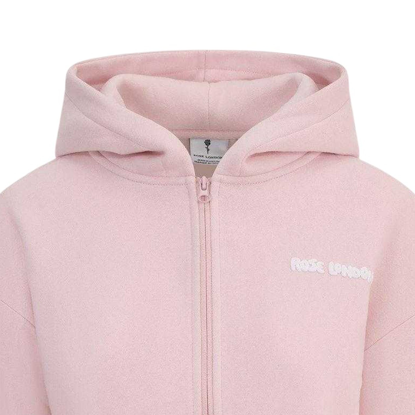 Pink - Side - Rose London Girls Cropped Full Zip Hoodie