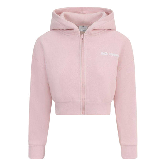 Pink - Front - Rose London Girls Cropped Full Zip Hoodie