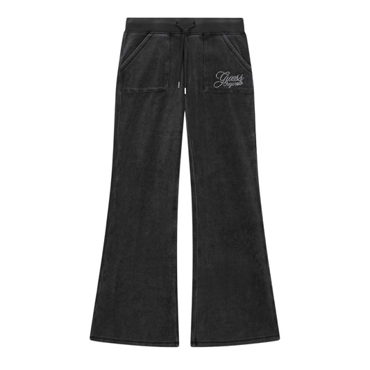 Jet Black - Front - Guess Womens-Ladies Velour Flared Tracksuit Bottoms
