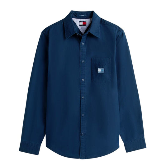 Night Navy - Front - Tommy Jeans Mens Washed Twill Long-Sleeved Shirt Jacket