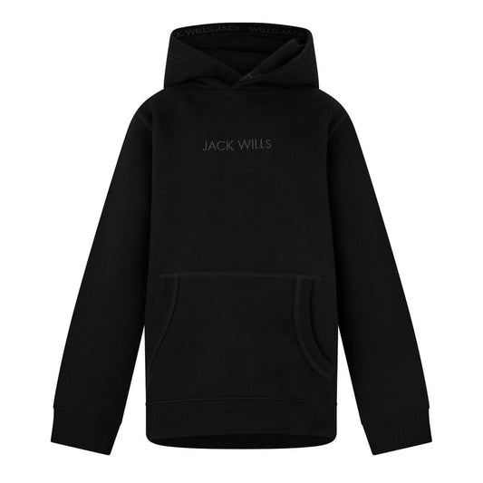 Black - Front - Jack Wills Childrens-Kids Jacquard Drawstring Hoodie