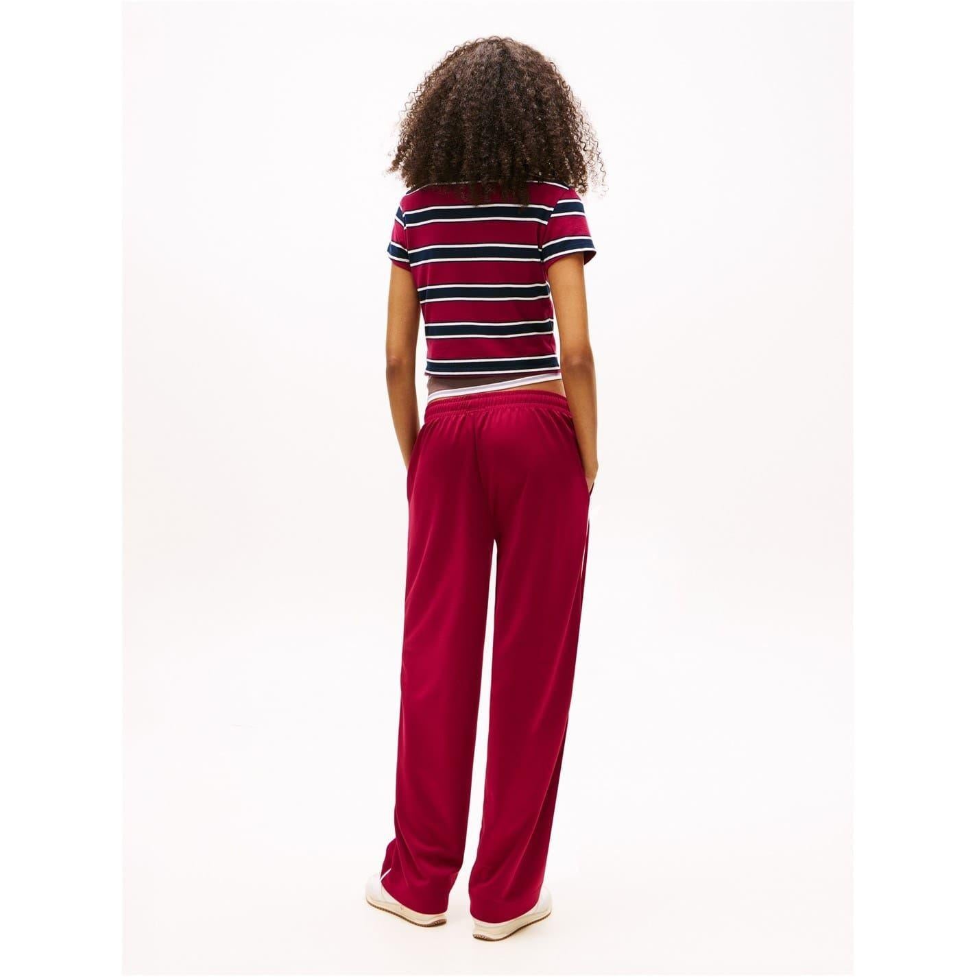 Red - Pack Shot - Tommy Jeans Womens-Ladies Archive Wide Leg Tracksuit Bottoms