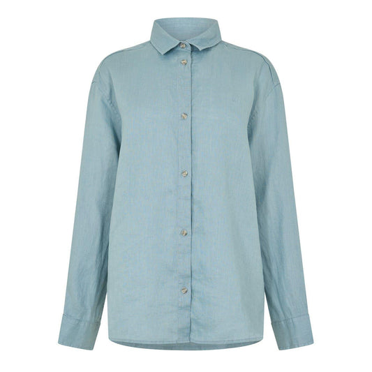 Citadel Blue - Front - Timberland Womens-Ladies Linen Collared Long-Sleeved Shirt