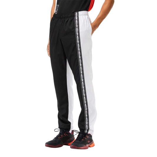 Black-White - Front - Lacoste Mens Colour Block Slim Tracksuit Bottoms