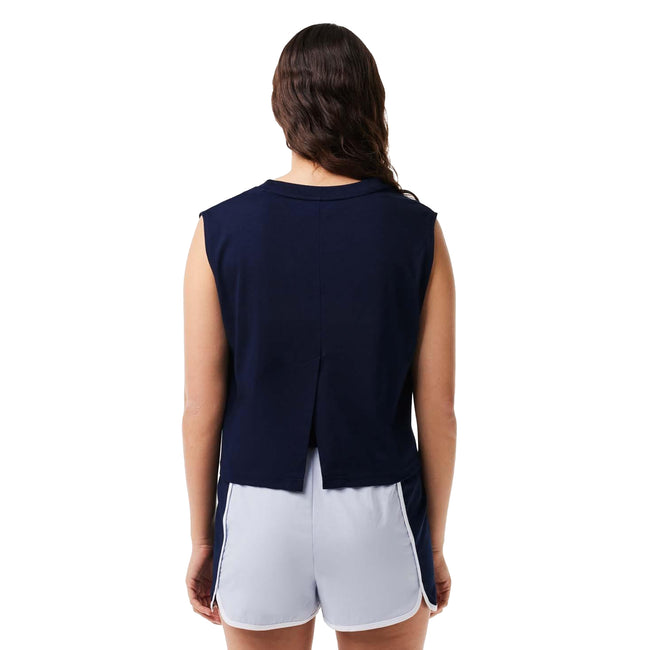 Blue - Back - Lacoste Womens-Ladies Printed Ultra Dry Sport Crop Top