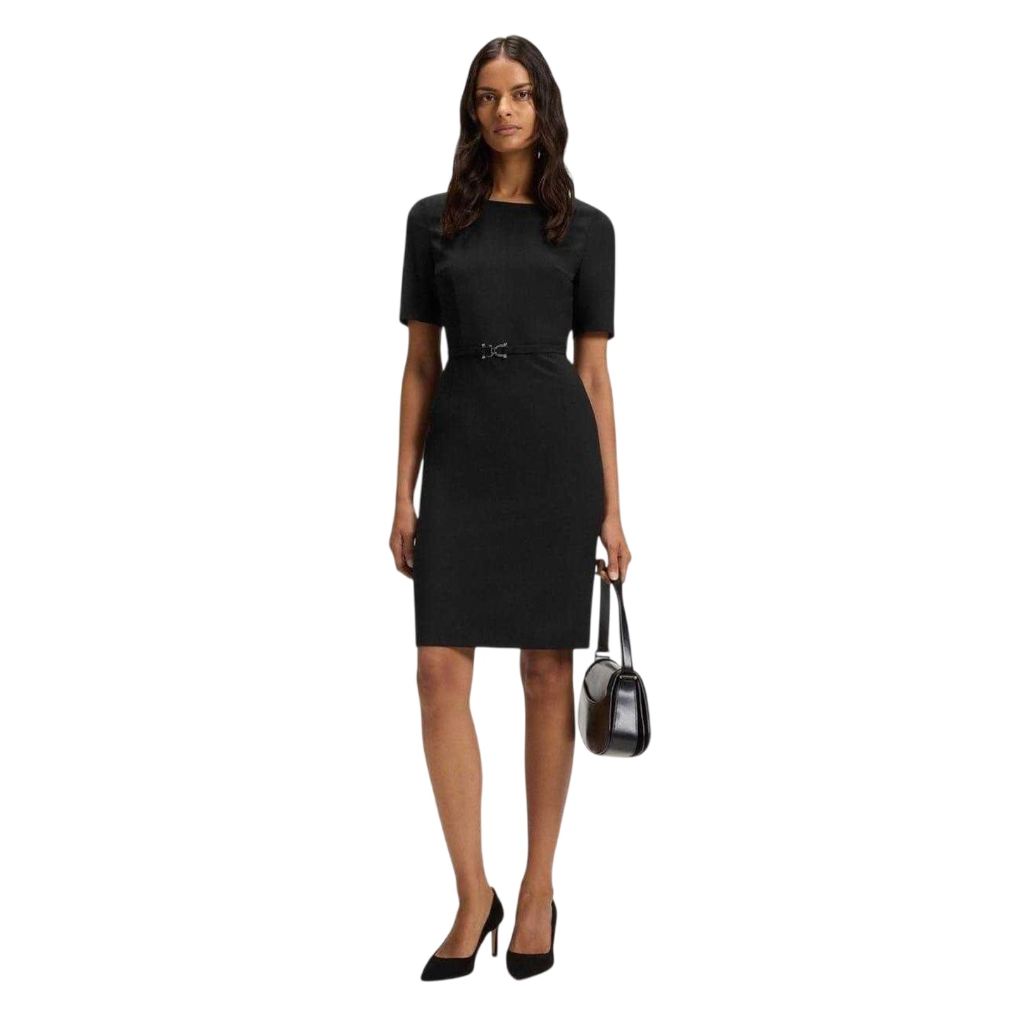 Black - Lifestyle - Boss Womens-Ladies Daleah Boat Neck Short-Sleeved Shift Dress