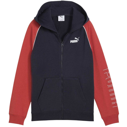 Navy - Front - Puma Childrens-Kids Colour Block Raglan Full Zip Hoodie