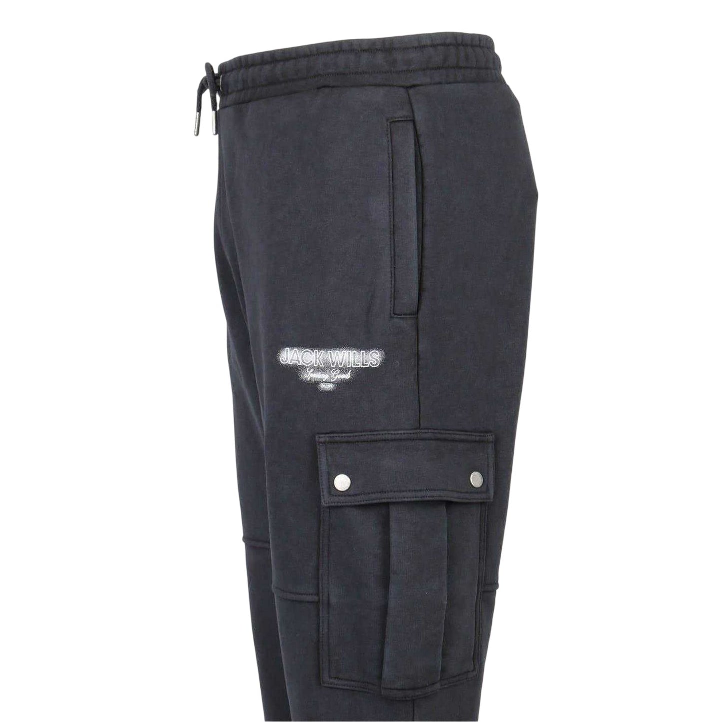 Black - Side - Jack Wills Mens Script Combat Trousers