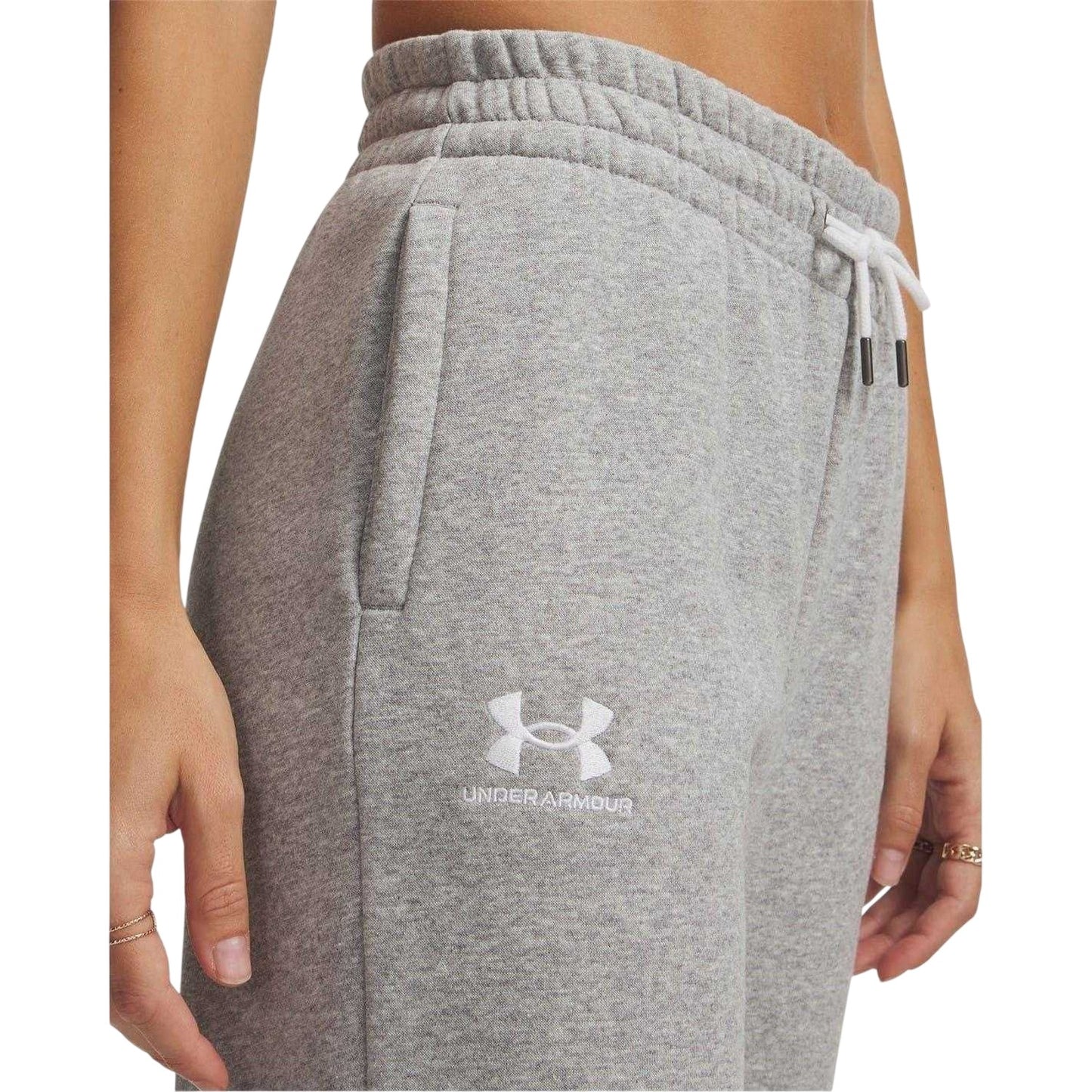 Grey - Side - Under Armour Womens-Ladies Performance Fleece Tapered Tracksuit Bottoms