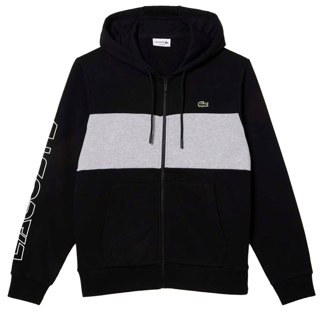Black-Grey - Front - Lacoste Mens Colour Block Full Zip Hoodie