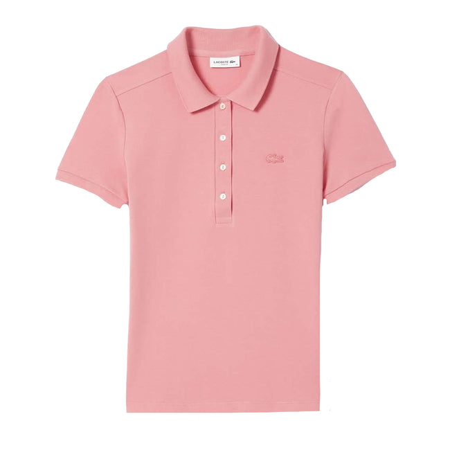 Pink - Front - Lacoste Womens-Ladies Mini Pique Stretch Slim Polo Shirt