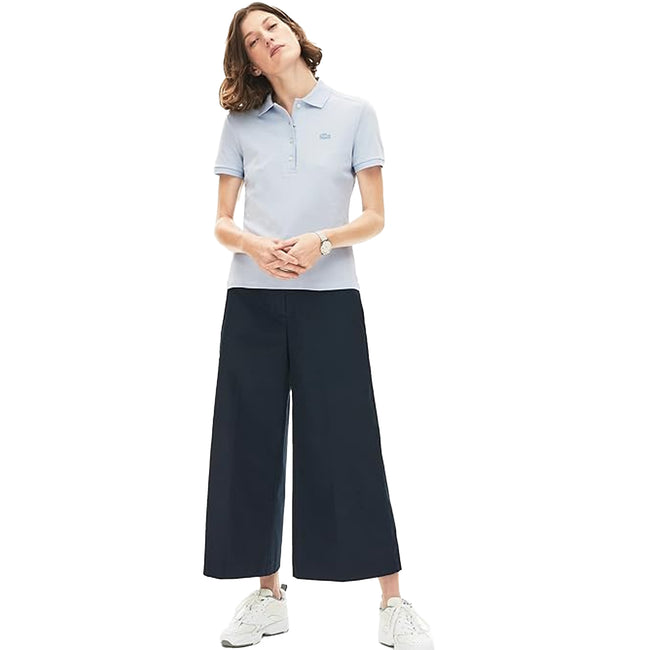 Blue - Pack Shot - Lacoste Womens-Ladies Mini Pique Stretch Slim Polo Shirt