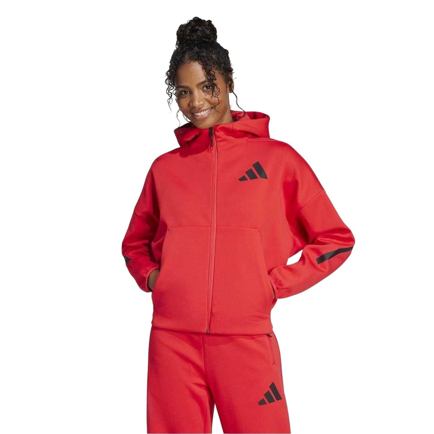 Ruby Red - Lifestyle - Adidas Womens-Ladies Z.N.E. Full Zip Hoodie
