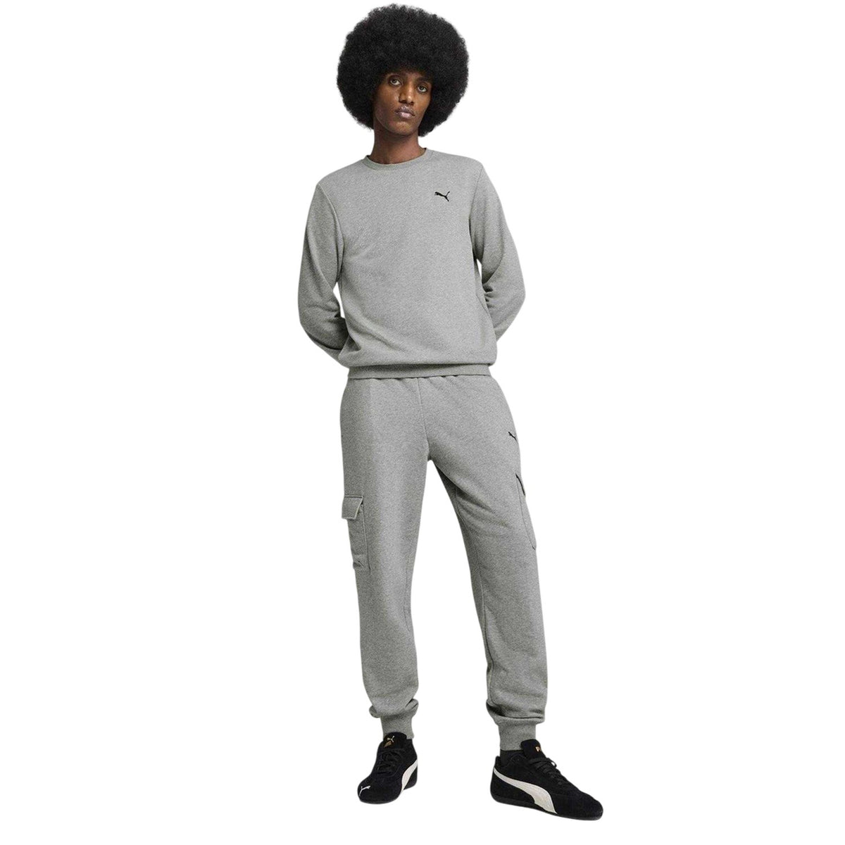 Grey - Pack Shot - Puma Mens Fleece Logo Cargo Trousers