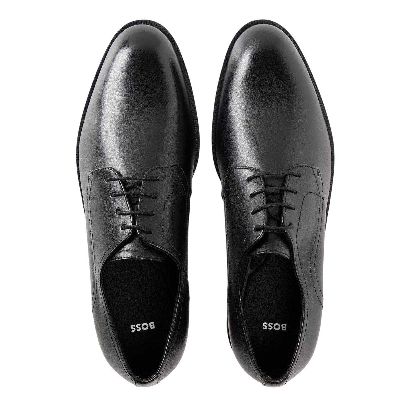 Black - Side - Boss Mens Leather Low Block Heel Derby Shoes